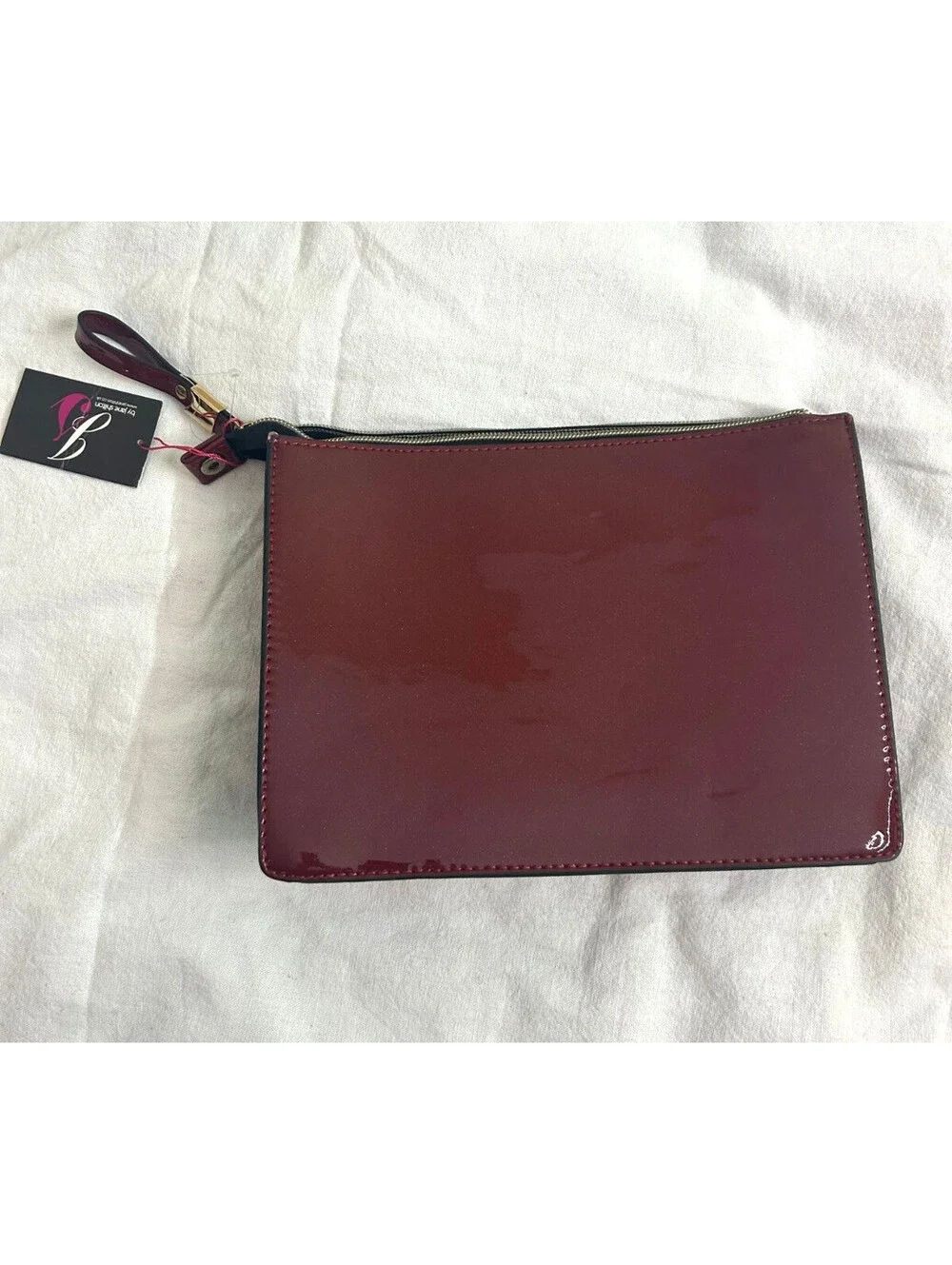 Vintage Jane Shilton UK Burgundy Patent Leather Clutch Bag Pouch Wristlet NWT